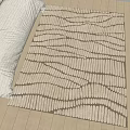 Beige Square Rug With Wavy Pattern On Bedroom Wooden Floor Near White Bed