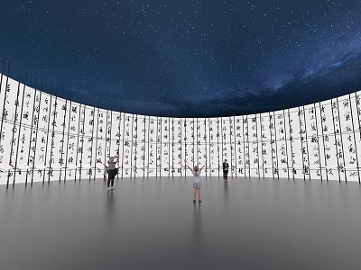 Starry Sky Ceiling And Circular Character Wall In Interactive Experience Space With People Inside 3d model
