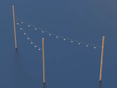 Outdoor String Lights On Wooden Poles With Round Bulb Lights For Garden Decoration 3d model