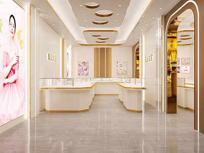 Elegant Jewelry Store Interior With Luxury Display Counters And Soft Decorative Lighting 3d model