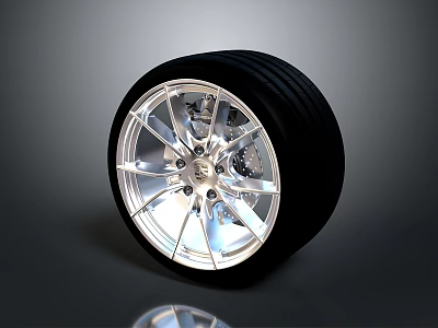 Car Wheel Rim and Tire Design Featuring Shiny Metal Details and Black Rubber 3d model