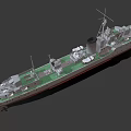 Gray Military Warship With Red Bottom Deck Turrets And Masts Structure 3d model
