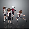 Children In School Uniforms With Red Backpacks Doing Various Playful Poses