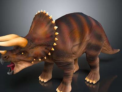 Realistic Triceratops Dinosaur Figure With Large Horns Spiked Frill And Open Mouth 3d model