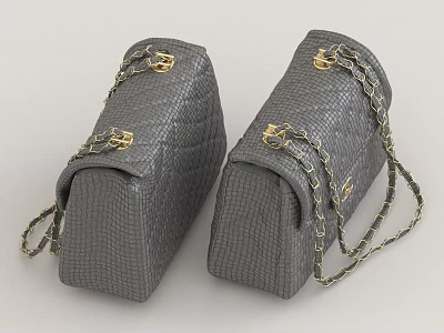 Gray Crocodile Texture Handbags With Gold Chains And Metal Clasps Design 3d model