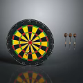 Round Dartboard With Colorful Numbered Segments And Three Metal Darts