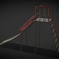 Playground Slide Equipment With Red Handrails Yellow Ladder Metal Structure And Worn Surface