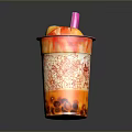 Colorful Bubble Tea in Transparent Cup with Tapioca Pearls and Pink Straw