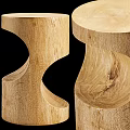 Three Natural Wood Round Side Tables With Unique Curved Sculptural Design