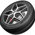 Car Tire With Silver Multi Spoke Wheel Rim Red Brake Caliper And Tread Pattern 3d model