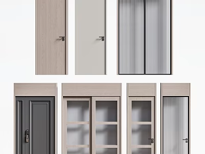 Contemporary Hinged Doors With Wooden And Glass Panel Designs In Multiple Color Options 3d model