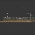 Dam Model Structure With Retaining Wall Railings Lighting Posts And Terrain