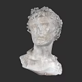 Man Marble Bust Statue With Curly Hair And Shoulder Attire On Dark Background