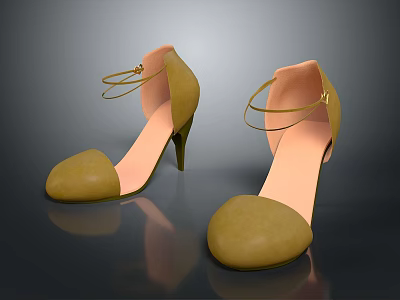 Women's Yellow Strappy High Heels Featuring Round Toe Stiletto Heel And Light Pink Sole 3d model