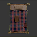 Traditional Wooden Bed With Carved Headboard Footboard Plaid Blanket And Pillows
