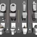Various Modern Toilet Designs Including Toilet Bowls and Urinals on