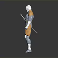 Futuristic Game and Movie Character With Silver and Orange Armor Full Body Mechanical Design
