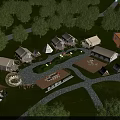 Scenic Glamping Campsite With Multiple Tents Wooden Cabin Stone Paths And Grassland Among Trees