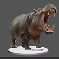 Hippopotamus Aquatic Animal With Open Mouth And Sharp Teeth Standing On Gray Background