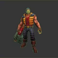 Muscular Man 3D Model in Orange Yellow Vest Blue Pants Holding Toolbox with Blue Headband