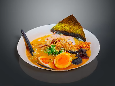 Delicious Ramen Bowl With Rich Broth Soft Boiled Egg Nori Sheet And Green Onions 3d model