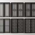 Sliding Doors with Black Frames and Various Grid Patterns for Interior Design 3d model