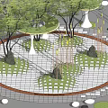 Modern Circular Square Landscape With Trees Grid Paving Decorative Rocks And White Installations 3d model