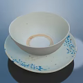 Vintage White Bowl On Blue Floral Porcelain Plate Everyday Tableware