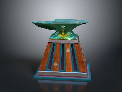 Anvil Shaped Green Top Decorative Object With Wooden Base And Striped Patterns 3d model