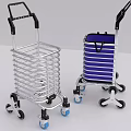 Two Utility Shopping Carts With Metal Mesh Design Blue Fabric Bag Black Handles And Wheels