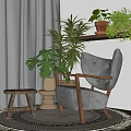 Middle Ancient Leisure Chair Lazy Sofa Potted Side 3d model
