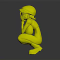 Game Movie Character Orange Hair Red Beret Purple Bodysuit Crouching Pose Yellow Blue Sneakers