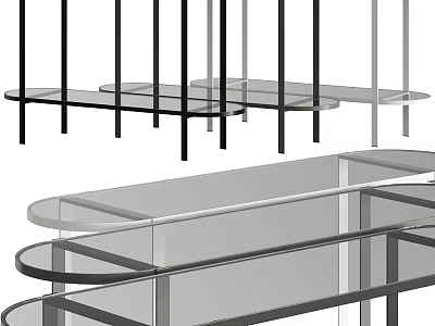 Modern Functional Desk With Multi Layer Shelves Metal Frame And Transparent Tabletop 3d model