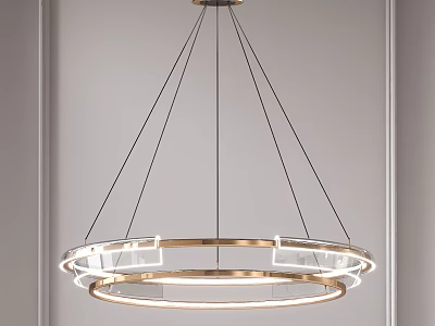 Elegant Modern Circular Chandelier With Gold Metal Frame And Transparent Glass Rings 3d model