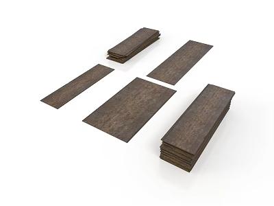 Natural Brown Wooden Planks Display With Stacked And Individual Pieces 3d model