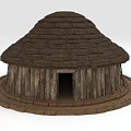 Traditional Round Thatched Roof Building With Wooden Walls And Earthen Base