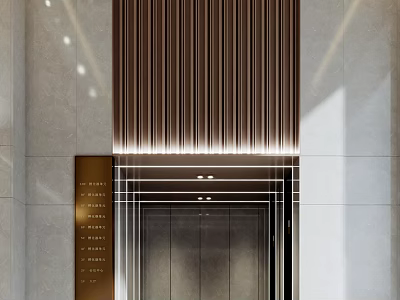 Elegant Modern Front Desk Reception Area With Marble Counter Metal Accents And Backdrop Lighting Design 3d model