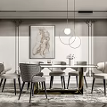 Elegant Modern Dining Room Interior With Round Table Upholstered Chairs And Circular Pendant Lights