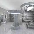 Futuristic Modern Bathroom Interior With Marble Walls Glass Partitions And Sleek Washbasin