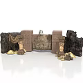 Ancient Ruin Entrance Scene With Stone Walls Statue Vines Torches And Gold Coins