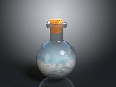 Transparent Glass Bottle With Round Body And Cork Stopper Containing White Substance 3d model