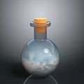 Transparent Glass Bottle With Round Body And Cork Stopper Containing White Substance