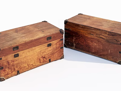 Pair Of Vintage Wooden Trunks With Metal Hardware And Distressed Finish 3d model