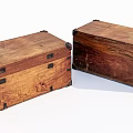 Pair Of Vintage Wooden Trunks With Metal Hardware And Distressed Finish