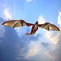 Science and Technology Exhibition Hall Displaying Flying Red Dragon in Blue Sky White Clouds