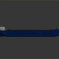 Blue Cargo Ship With Open Hold And Deck Structure On Gray Background