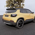 Yellow SUV With Black Wheels And Front Grille Under Tree On Paved Ground
