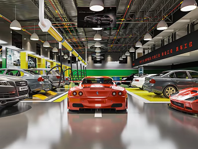 Spacious Car Dealership Showroom Featuring Various Car Models And Bright Lighting 3d model