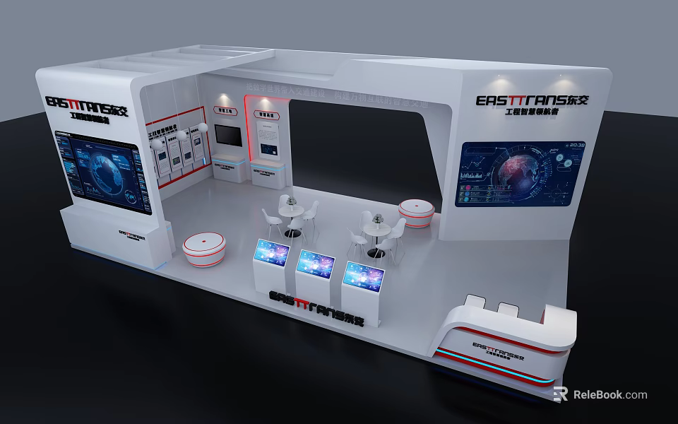 EASTTRADER Exhibition Booth With White Design Tech Digital Screens And Display Counters 3d model 
