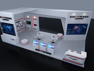 EASTTRADER Exhibition Booth With White Design Tech Digital Screens And Display Counters 3d model